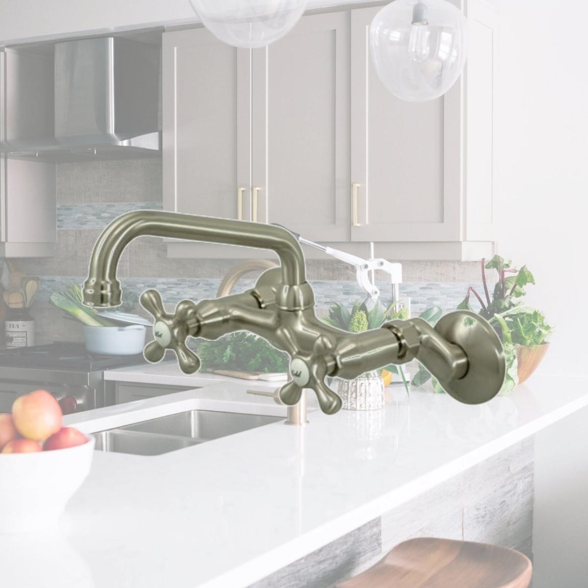 Picture of Kingston Brass KS213SN Double Handle Wall Mount Kitchen Faucet