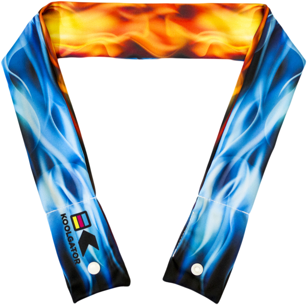 Cw-r-fl1 Cooling Neck Wrap-flames Blue & Red Design