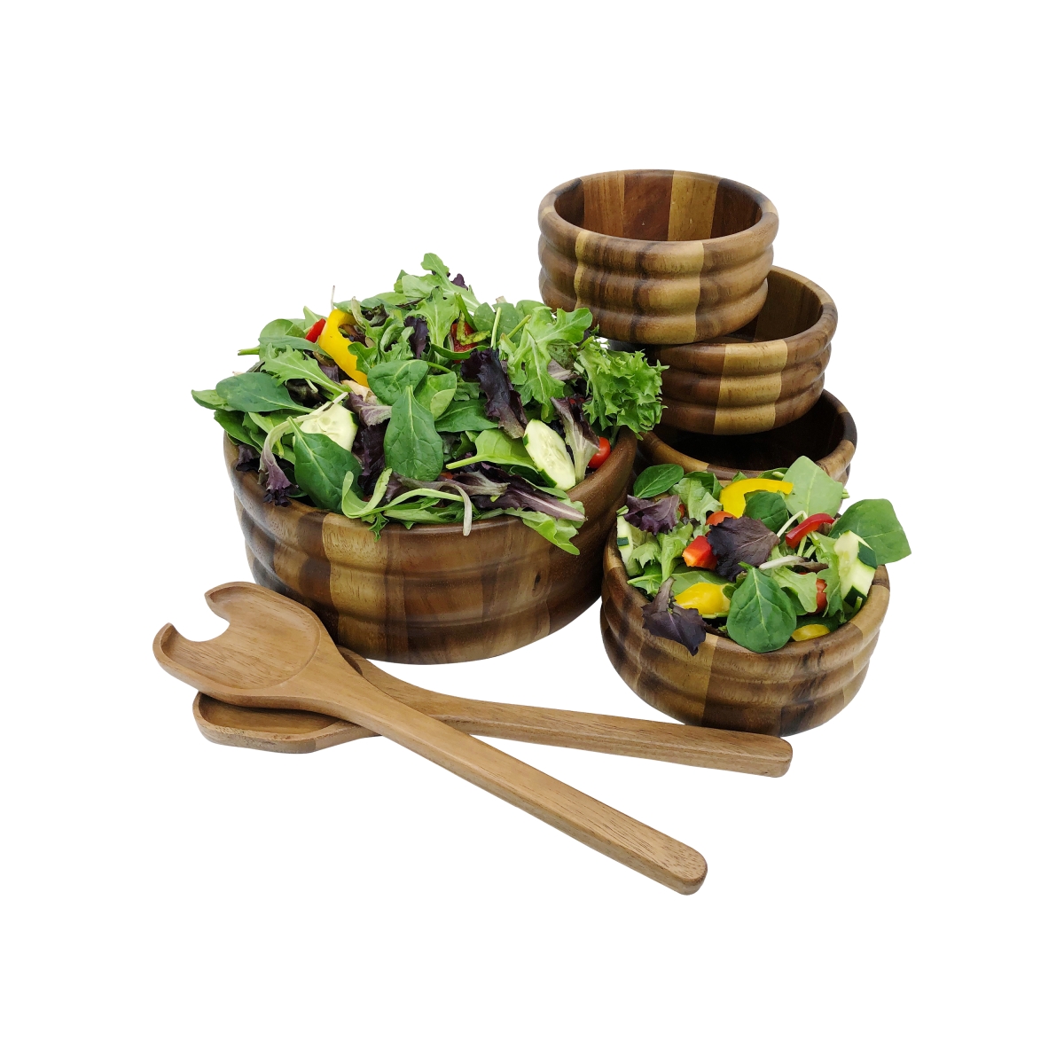 330b-7 Large Salad Bowl With Servers & Individual Salad Bowls - 7 Piece