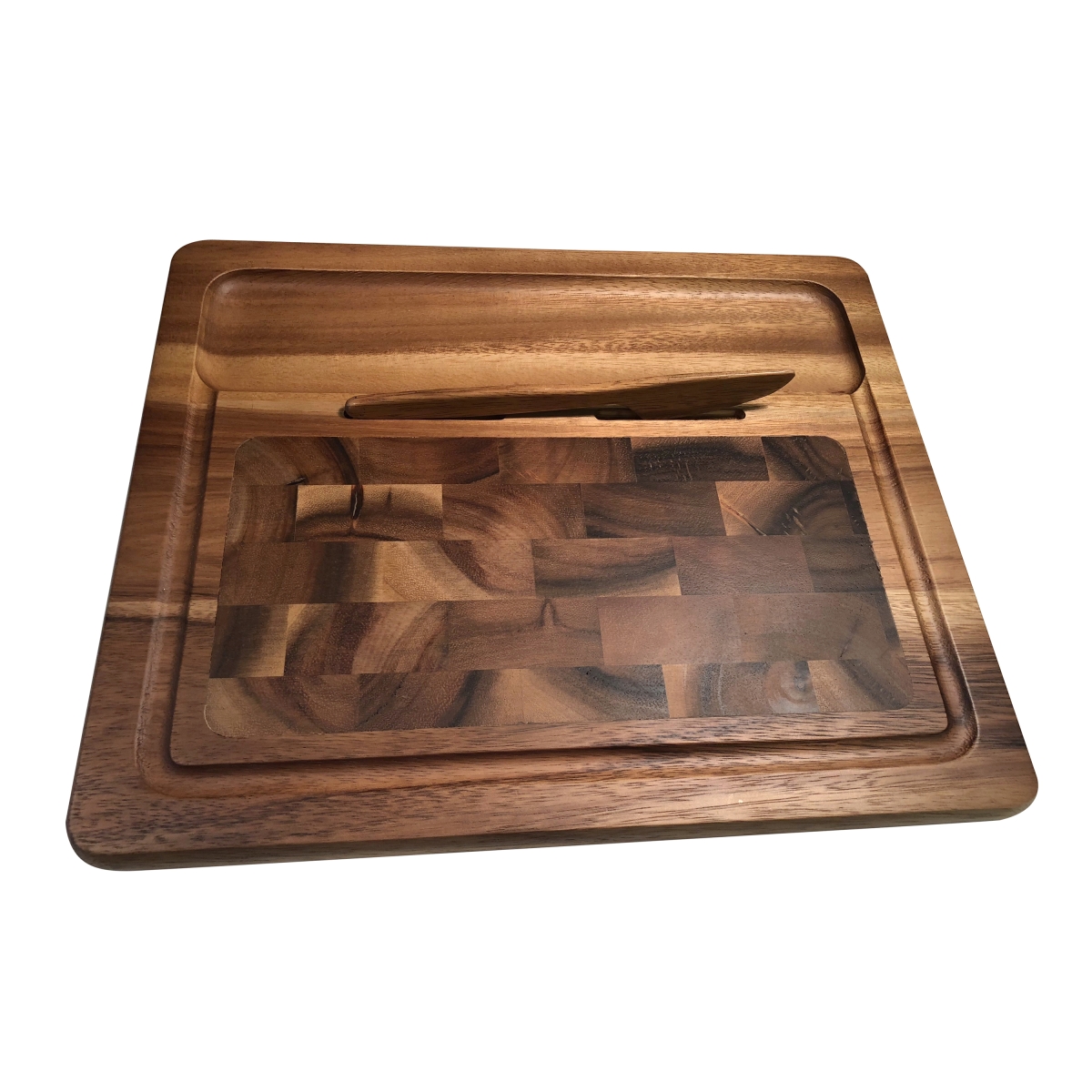 405 Large Cheeseboard With End Grain Inlay & Knife - 11.675 X 13.75 X .75 In.