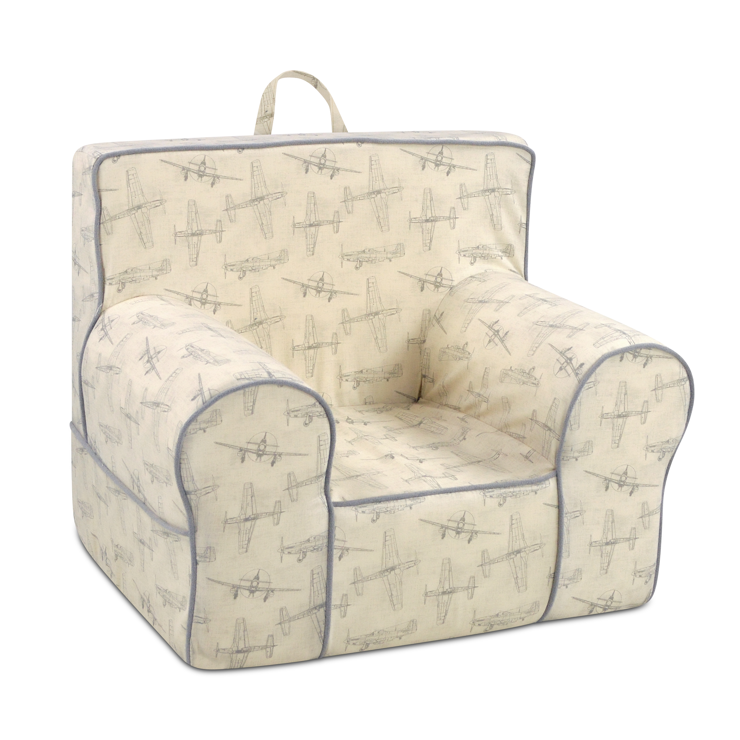Kangaroo Trading 4070vflcf Class Kids Grab-n-go Foam Chair With Handle & Vintage Flyer Lead With Capstone Flint Welt - Ivory & Grey