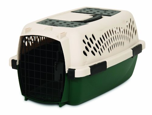 21791 Plastic Dog Crate Kennel, Off White & Green - Up To 10 Lbs