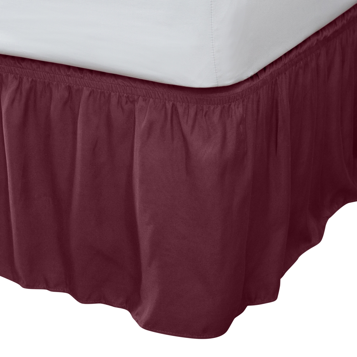 1112-burgun Wrap Around Bed Ruffle, Burgundy - Twin & Full Size