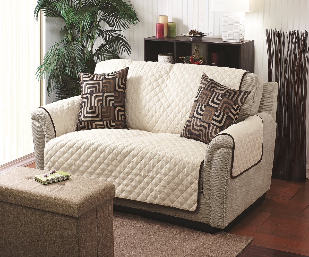1681-choc-taupe Reversible Quilted Furniture Love Seat Protector, Chocolate & Taupe