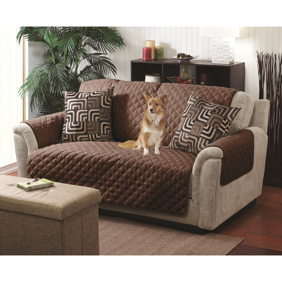 1682-choc-taupe Reversible Quilted Furniture Sofa Protector, Chocolate & Taupe