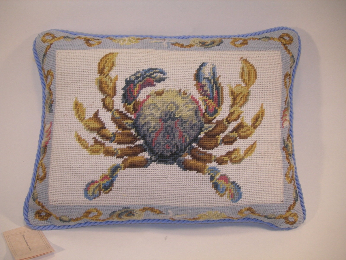 12296.c16ob Crab Wool Lumabr Pillow, Blue & Beige