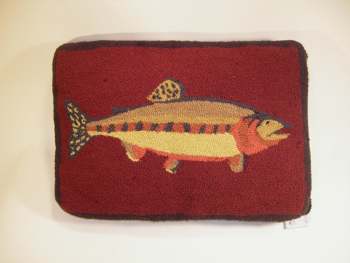61554.c20ob 16 X 20 In. Fish Design Handmade Hooked Needlepoint Pillow - Brown & Red