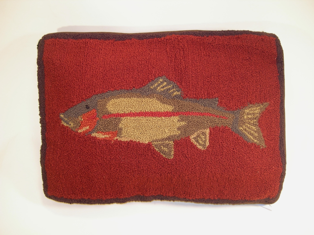 61555.c20ob 16 X 20 In. Fish Design Handmade Hooked Needlepoint Pillow - Red & Brown
