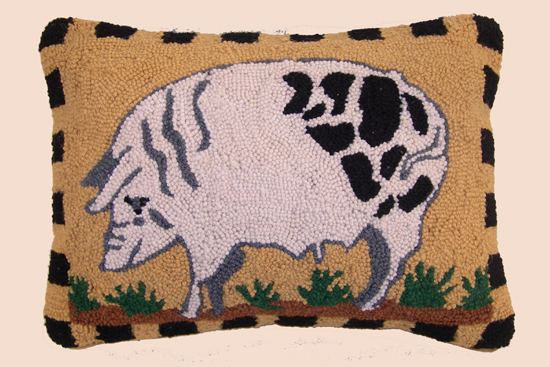 61558.c20ob 16 X 20 In. Pig Design Handmade Hooked Needlepoint Pillow - Tan & Beige