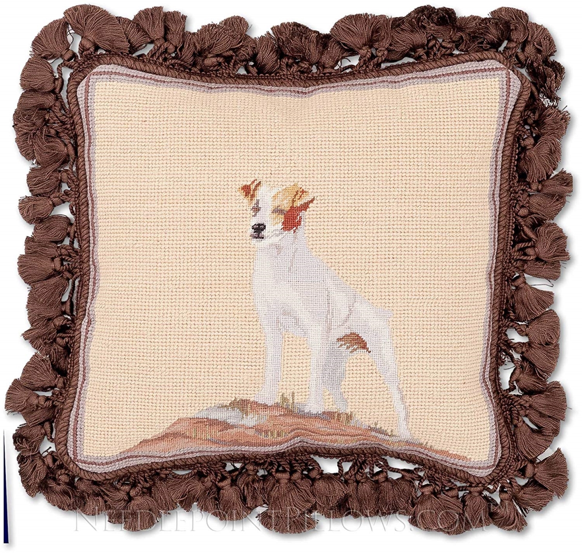 60840.c14sq Jack Russell Needlepoint Pillow