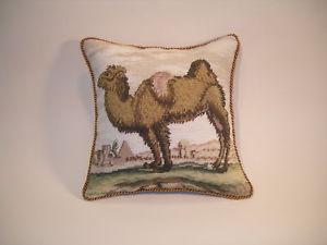 60955.c14sq Camel Needlepoint Pillow