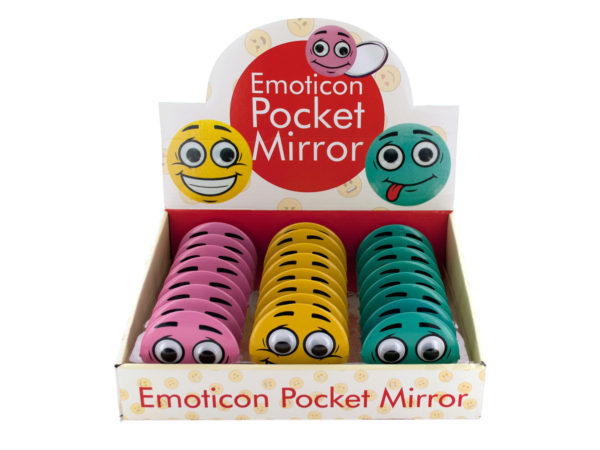Emoticon Pocket Mirror Countertop Display - Pack Of 24