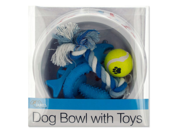 Os959-12 15 Lbs, Printed Dog Bowl With Toys Set
