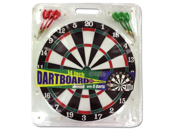 Oa060-16 14 In. Dartboard With Metal Tip Darts, Pack Of 16
