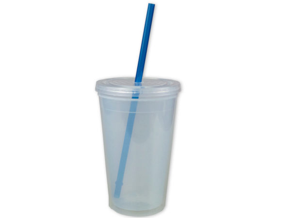 Hc348-12 16 Oz Blue & Clear Double Wall Mood Tumbler With Straw, 12 Piece