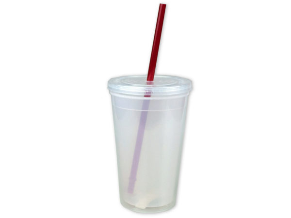 Hc349-12 16 Oz Red & Clear Double Wall Mood Tumbler With Straw, 12 Piece