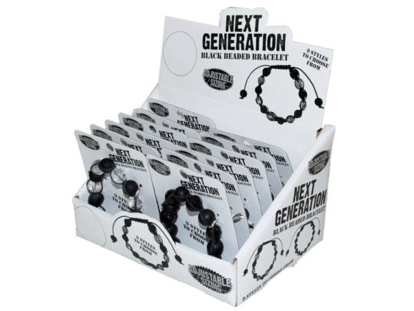 Next Generation Black Bead Bracelet In Countertop Display - Pack Of 24