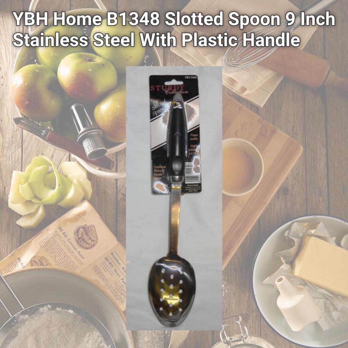Picture of YBH Home B1348 Slotted Spoon 9 Inch Stainless Steel With Plastic Handle