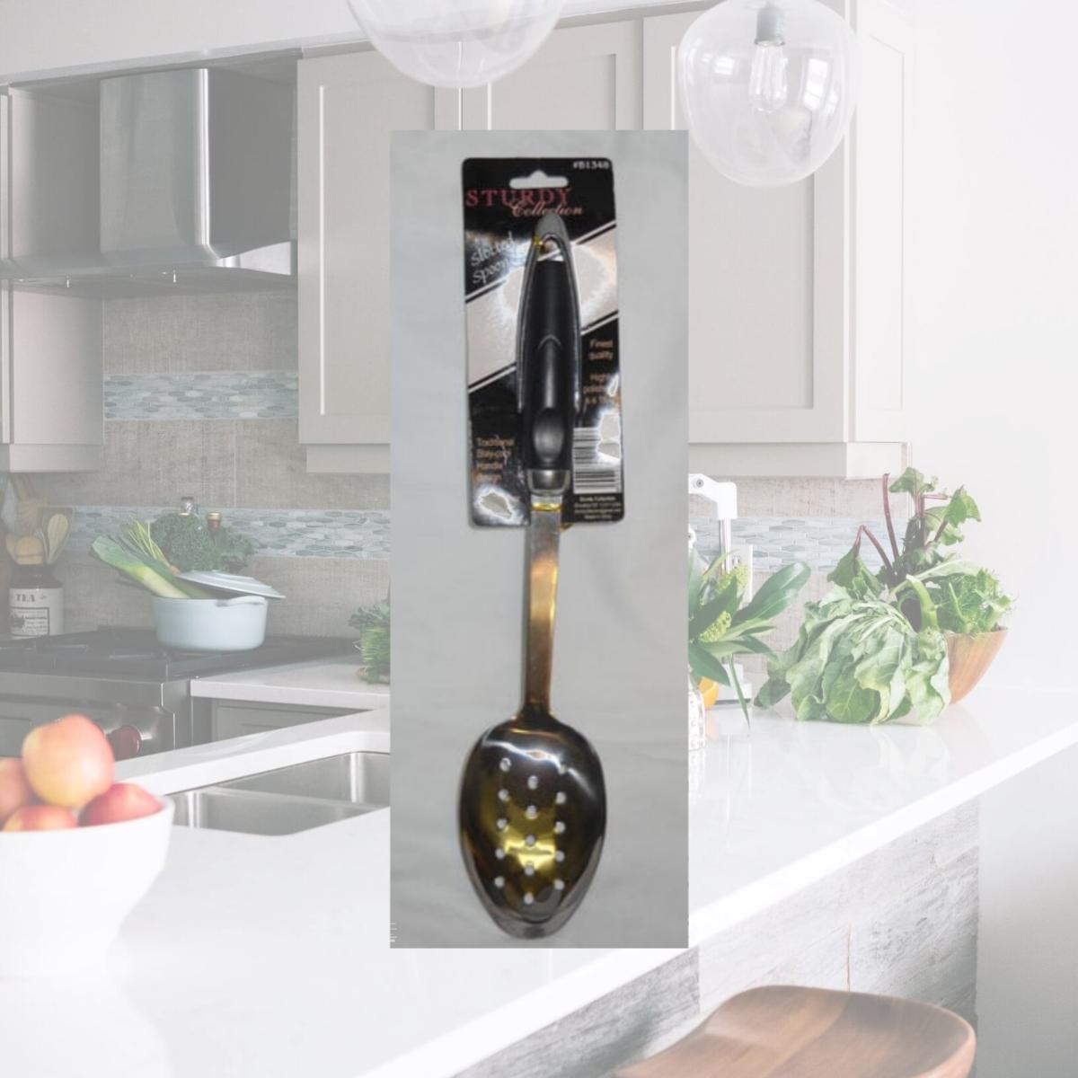 Picture of YBH Home B1348 Slotted Spoon 9 Inch Stainless Steel With Plastic Handle