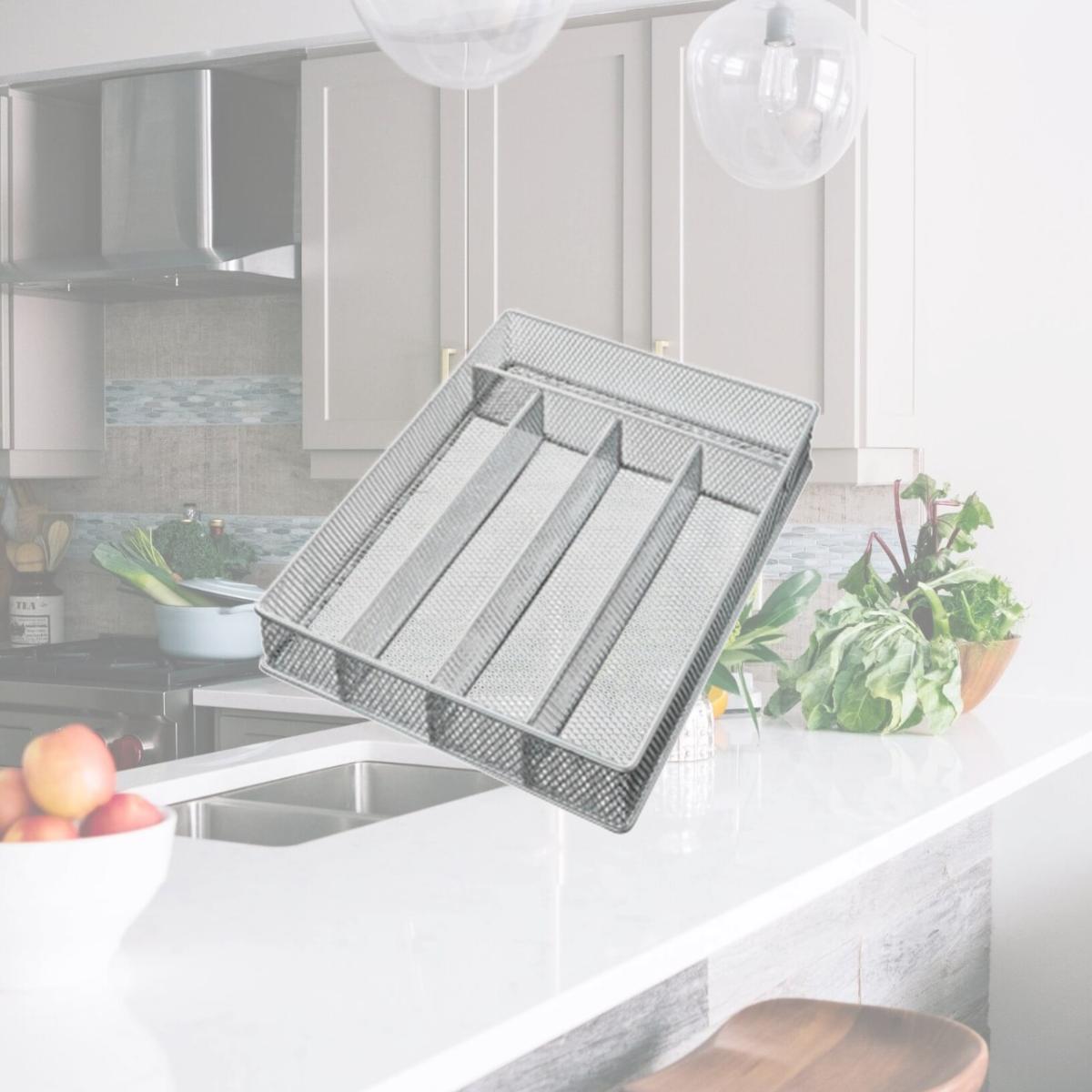 Picture of YBH Home 1596 Mesh 5-Part In-Drawer Cutlery Organizer Tray