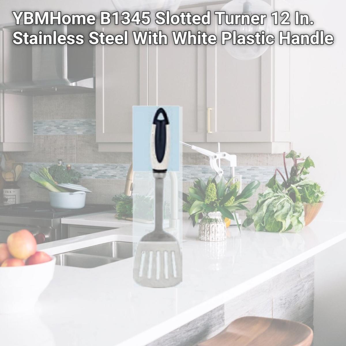 Picture of YBMHome B1345 Slotted Turner 12 In. Stainless Steel With White Plastic Handle