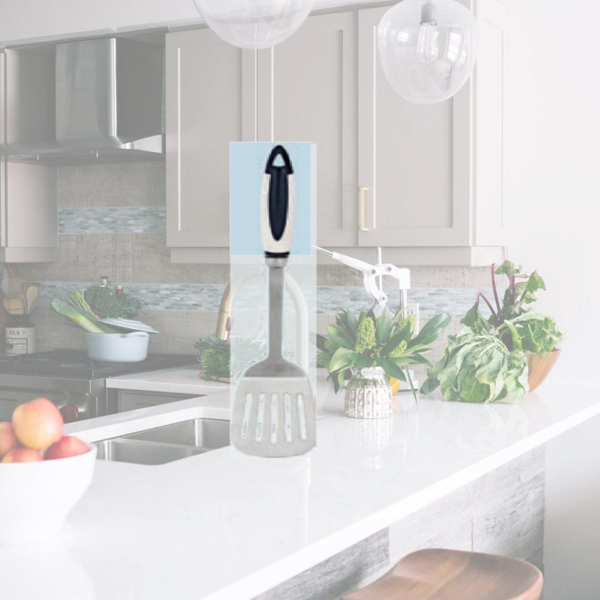 Picture of YBMHome B1345 Slotted Turner 12 In. Stainless Steel With White Plastic Handle