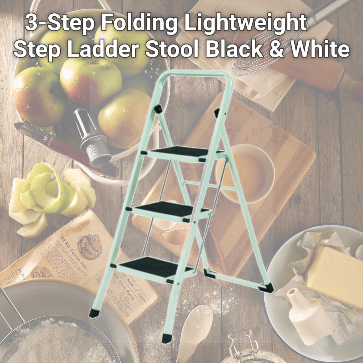 Picture of YBMHome 1624-12 3-Step Folding Lightweight Step Ladder Stool Black & White
