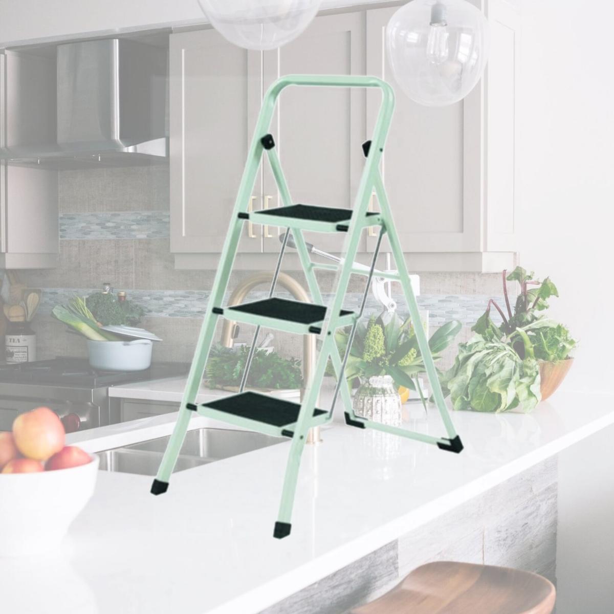 Picture of YBMHome 1624-12 3-Step Folding Lightweight Step Ladder Stool Black & White