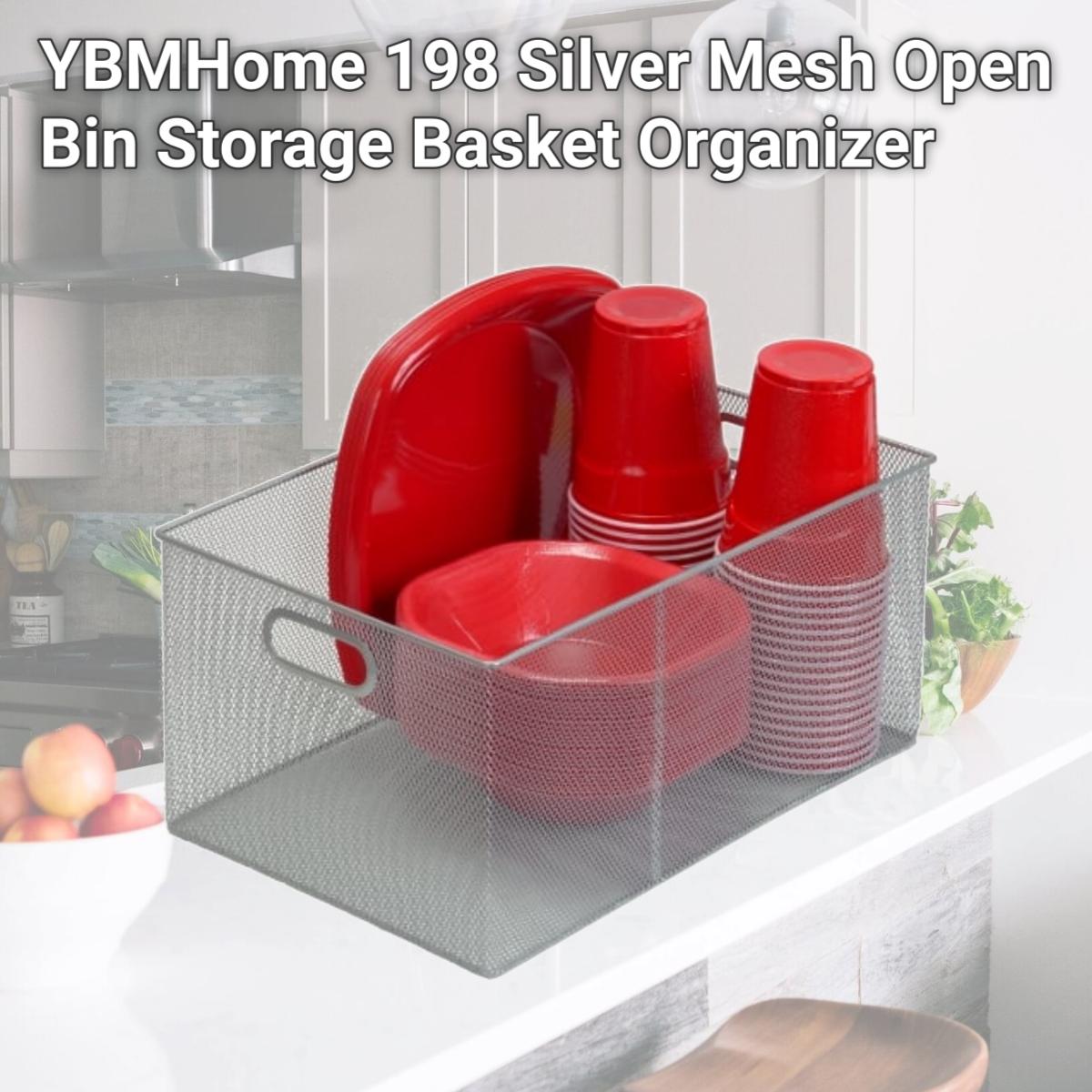Picture of YBMHome 198 Silver Mesh Open Bin Storage Basket Organizer