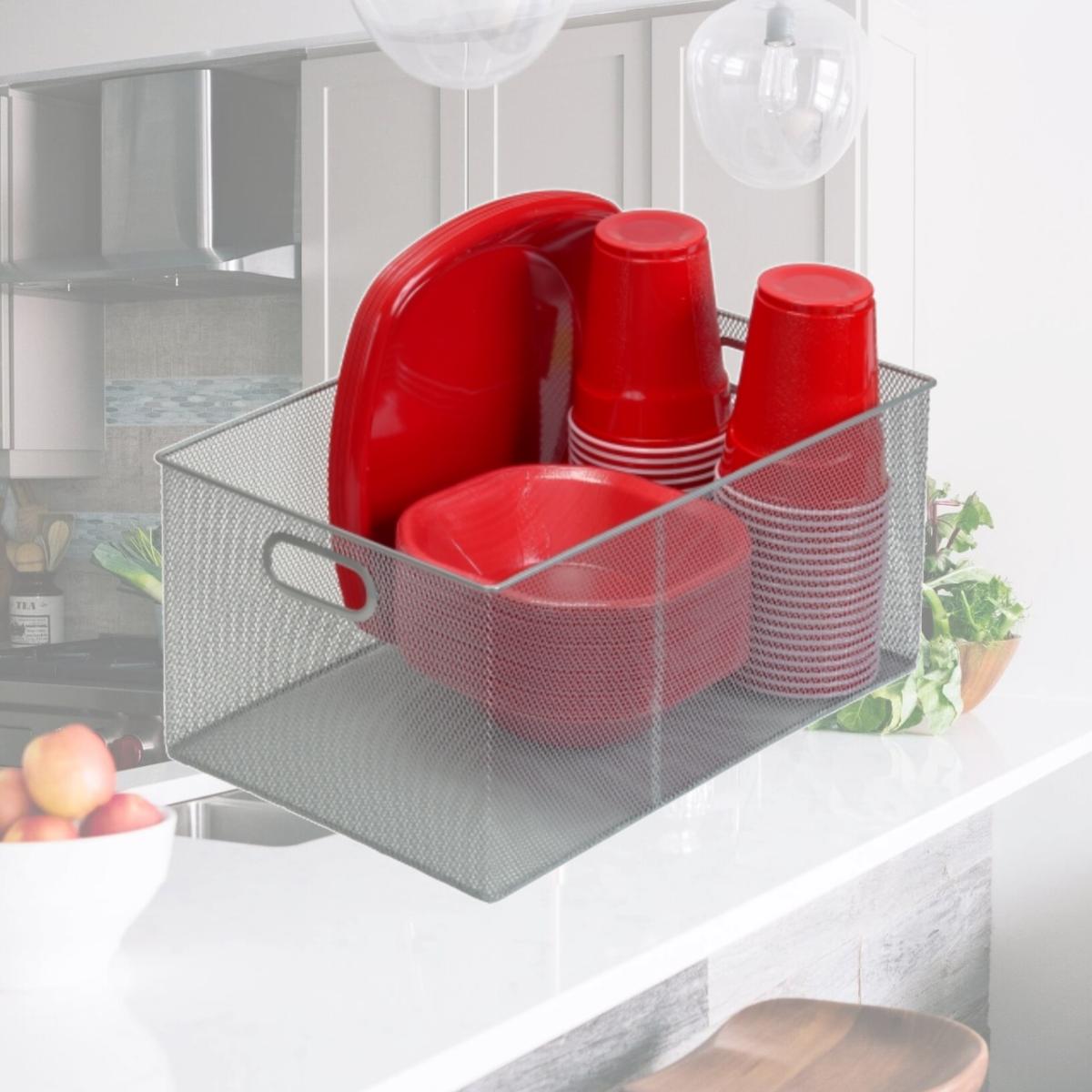 Picture of YBMHome 198 Silver Mesh Open Bin Storage Basket Organizer