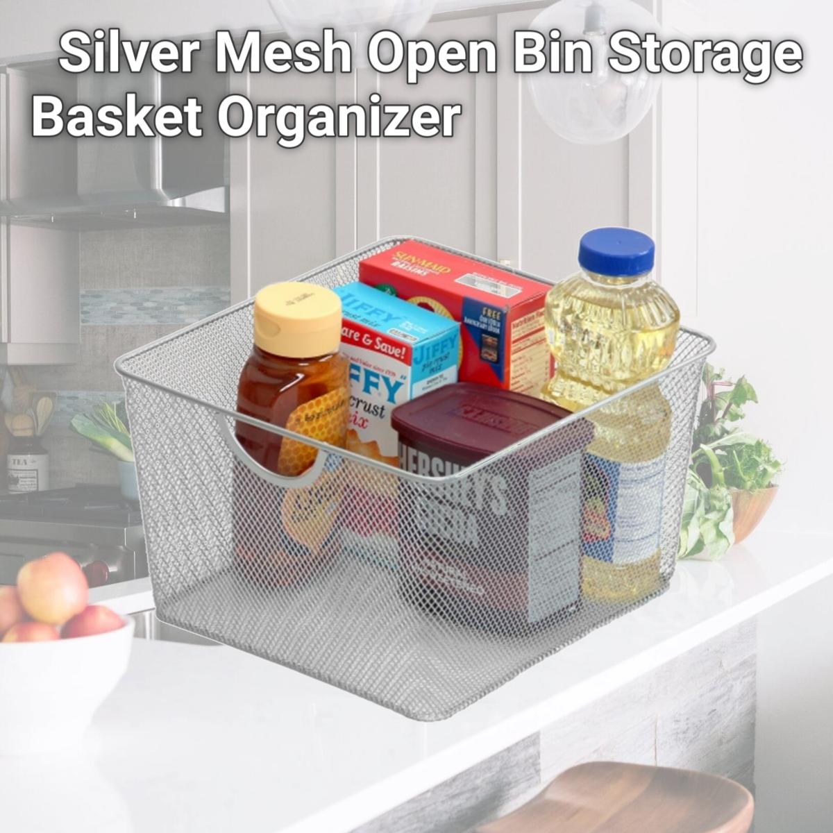 Picture of YBMHome 199 Silver Mesh Open Bin Storage Basket Organizer