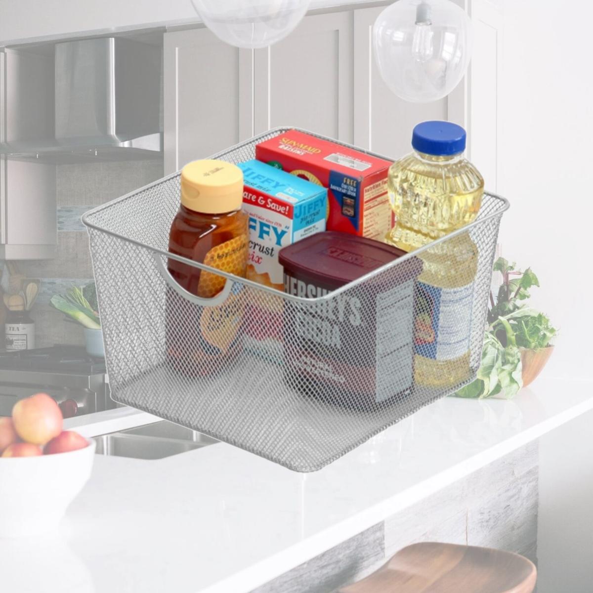 Picture of YBMHome 199 Silver Mesh Open Bin Storage Basket Organizer