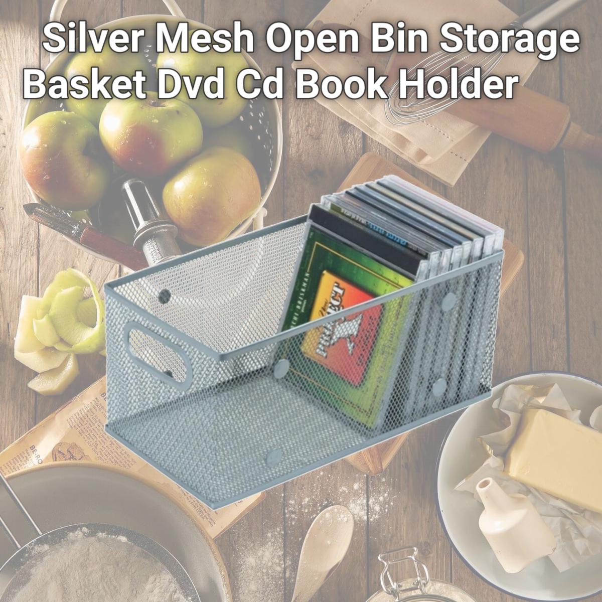 Picture of YBMHome 1118 Silver Mesh Open Bin Storage Basket Dvd Cd Book Holder