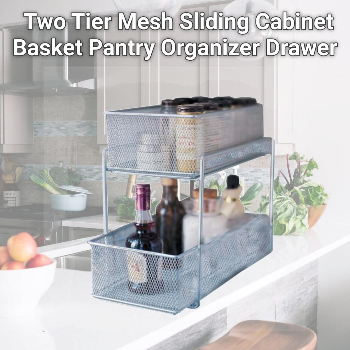 Picture of YBMHome 2304 Two Tier Mesh Sliding Cabinet Basket Pantry Organizer Drawer