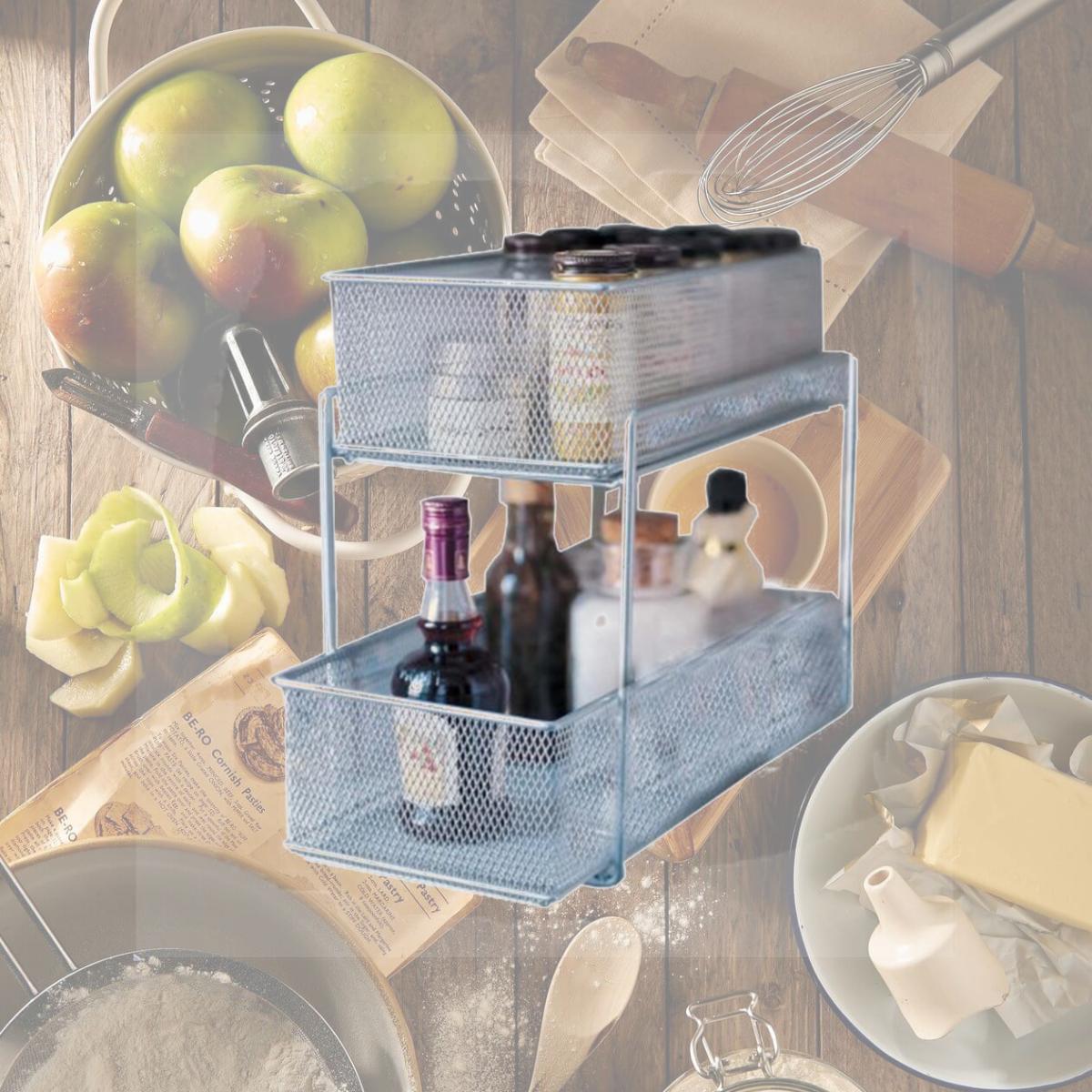Picture of YBMHome 2304 Two Tier Mesh Sliding Cabinet Basket Pantry Organizer Drawer
