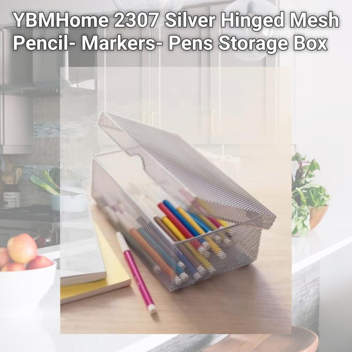 Picture of YBMHome 2307 Silver Hinged Mesh Pencil- Markers- Pens Storage Box