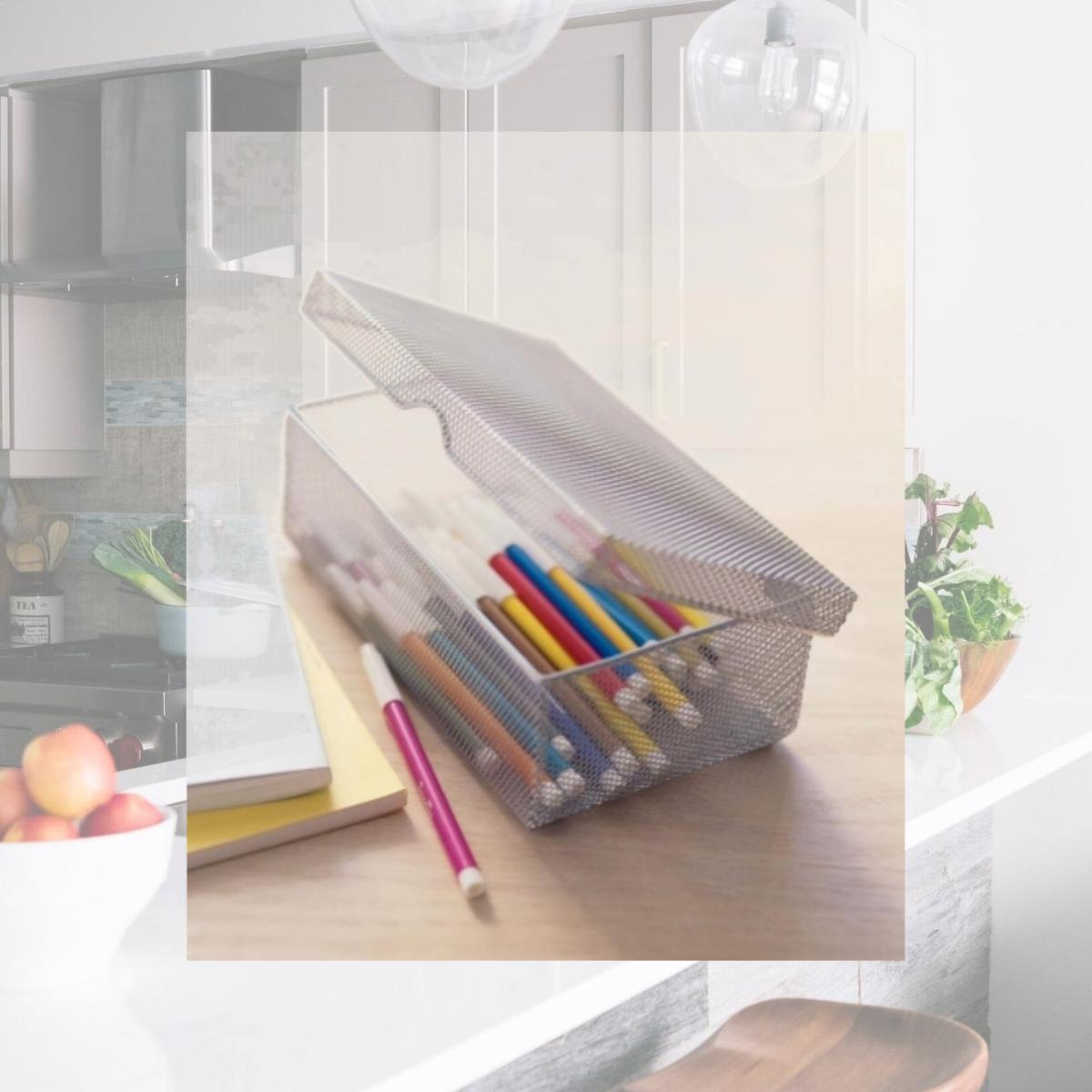 Picture of YBMHome 2307 Silver Hinged Mesh Pencil- Markers- Pens Storage Box