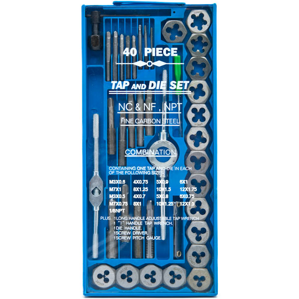Nptc-tdmet-3i Professional Metric Tap & Die Set T-handle Wrench Screw Pitch Gauge Nc Nf, 40 Piece