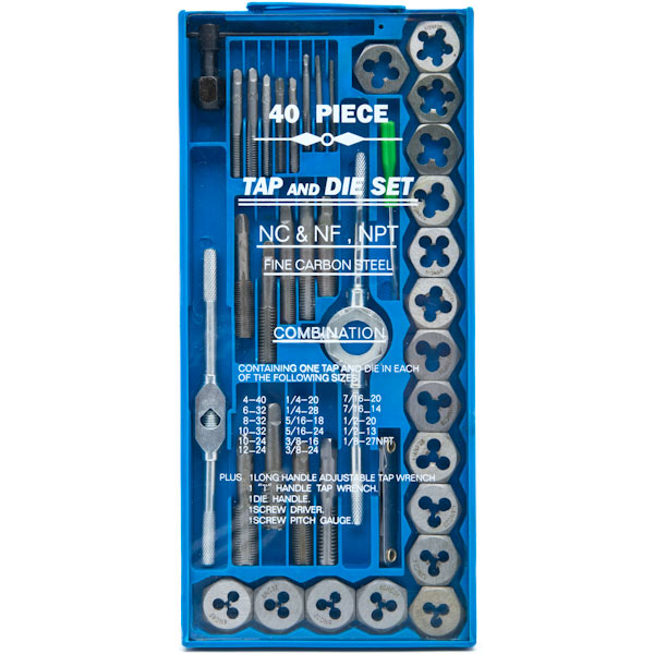Nptc-tdsea-3j Professional Sae Tap & Die Set T-handle Wrench Screw Pitch Gauge Nc Nf, 40 Piece