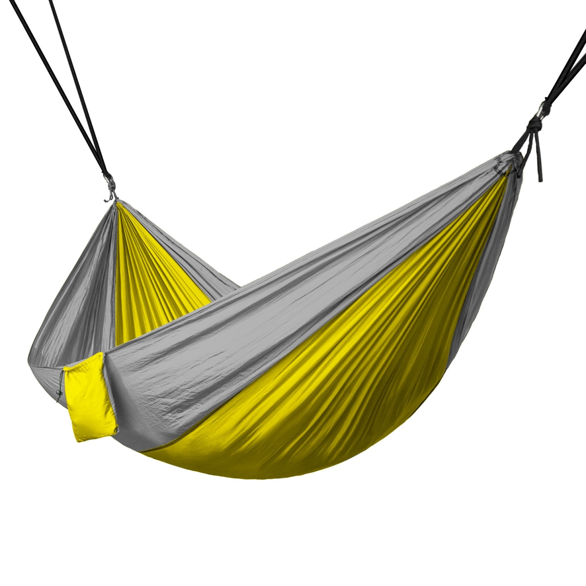 Ham-004 Portable 2 Person Hammock Rope Hanging Swing Fabric Camping Bed - Yellow & Grey