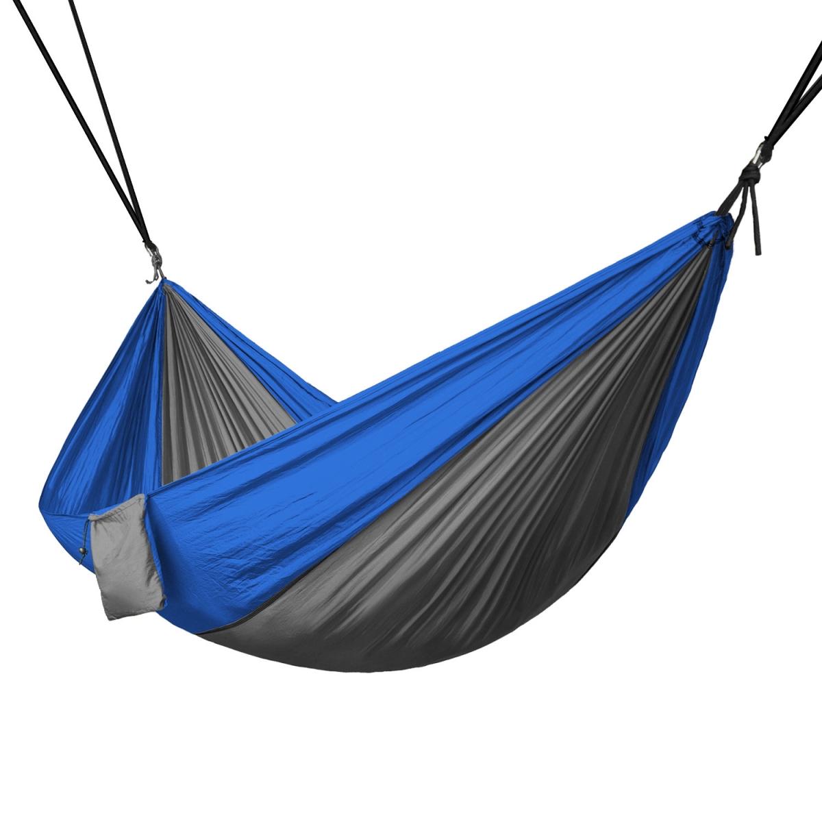 Ham-005 Portable 2 Person Hammock Rope Hanging Swing Fabric Camping Bed - Grey & Blue