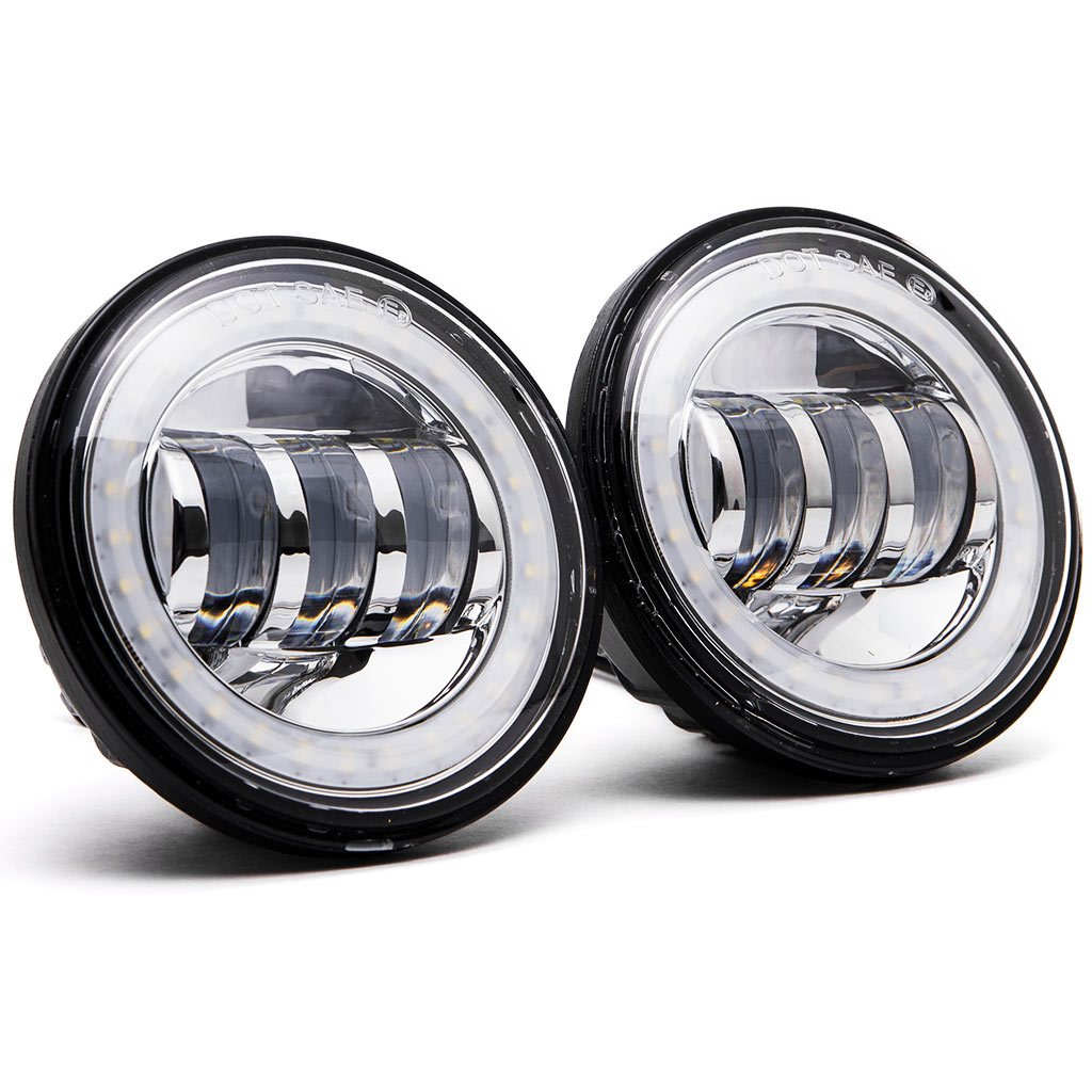 Ddl-fg20b 2 X 4.5 In. Led Auxiliary Spot Fog Passing Light Angel Eyes Drl For Harley, Black With Clear Lens
