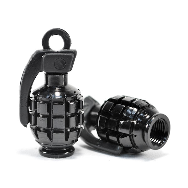 Krator SFVC-810B Motorcycle Tire Wheel Valve Stem Caps Grenade Black
