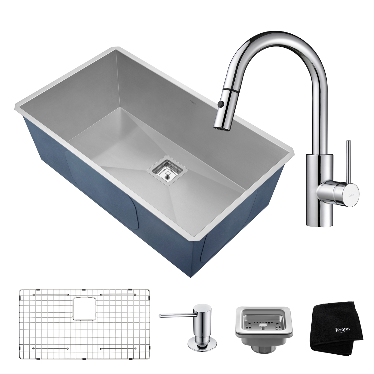 Kraus Khu32-2620-41ch 31.5 In. Combo With Pax Handmade Undermount Single Bowl Kitchen Sink & Oletto, Chrome