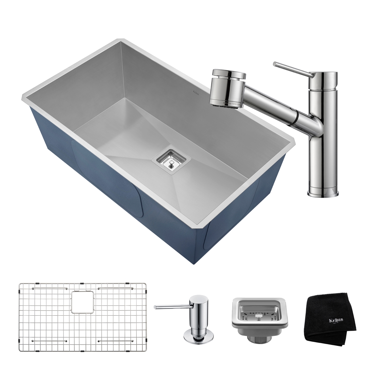 Kraus Khu32-2610-41ch 31.5 In. Combo With Pax Handmade Undermount Single Bowl Kitchen Sink & Oletto, Chrome
