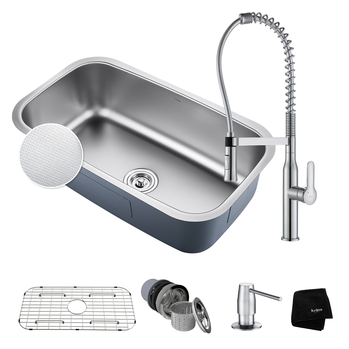 Kraus Kbu14e-1650-42ch 31.5 In. Combo With Outlast Microshield Undermount Single Bowl For Commercial Kitchen Sink & Nola, Chrome