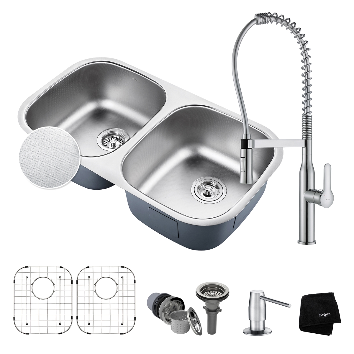 Kraus Kbu22e-1650-42ch 32 In. Combo With Outlast Microshield Undermount Double Bowl For Kitchen Sink & Nola, Chrome