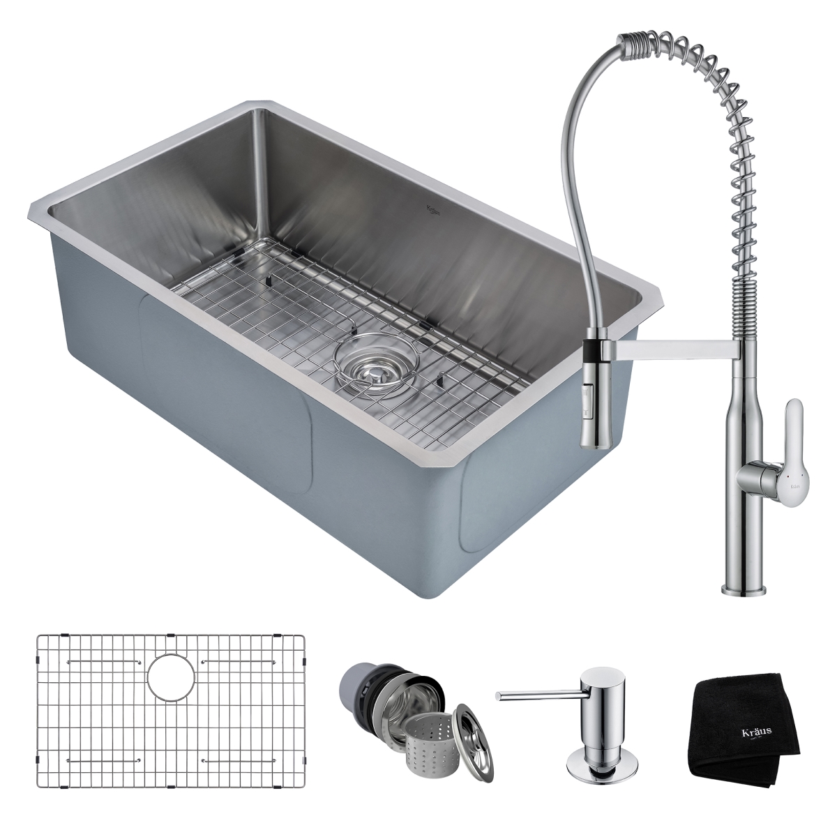 Kraus Khu100-30-1650-41ch 30 In. Combo With Handmade Undermount Stainless Steel Kitchen Sink & Nola, Chrome