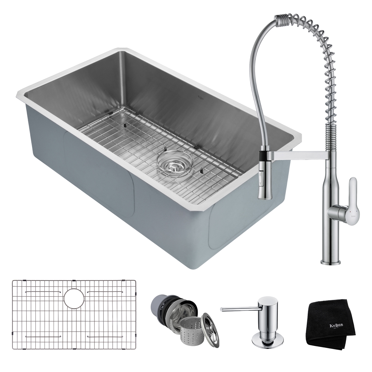 Kraus Khu100-32-1650-41ch 32 In. Combo With Handmade Undermount Stainless Steel Single Bowl Kitchen Sink & Nola, Chrome
