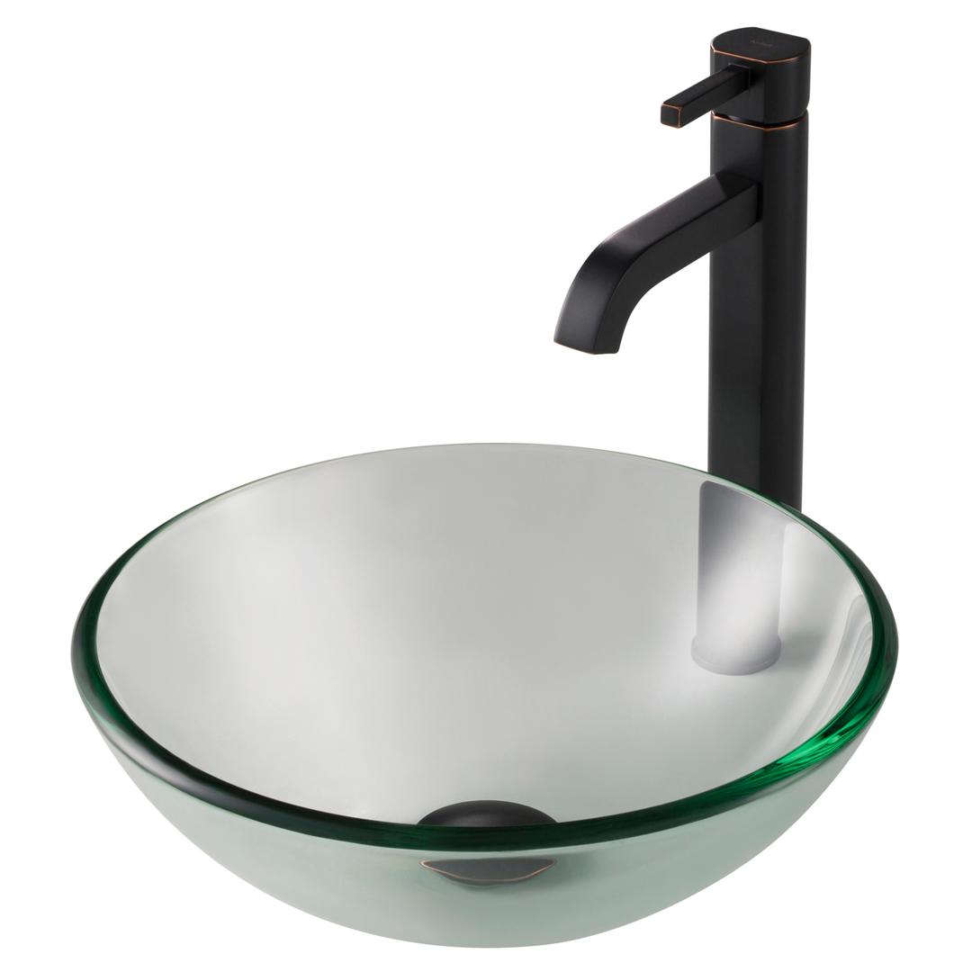 Kraus C-gv-101-14-12mm-1007orb 14 In. Clear Glass Bathroom Vessel Sink & Ramus Faucet Combo Set With Pop-up Drain, Oil Rubbed Bronze